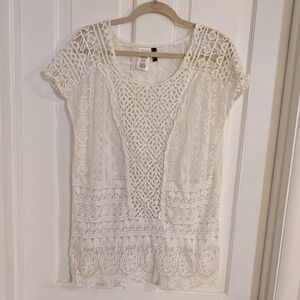 Polo Ralph Lauren Womens Lacey Crocheted Top XS/S Festival Boho Cottage Sheer